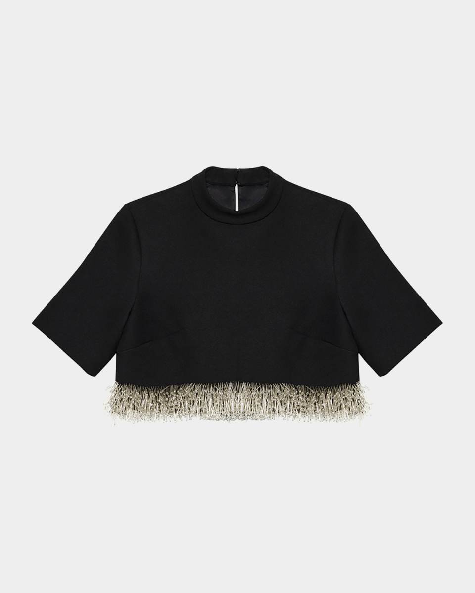 Jalen Beaded Short-Sleeve Crop Top